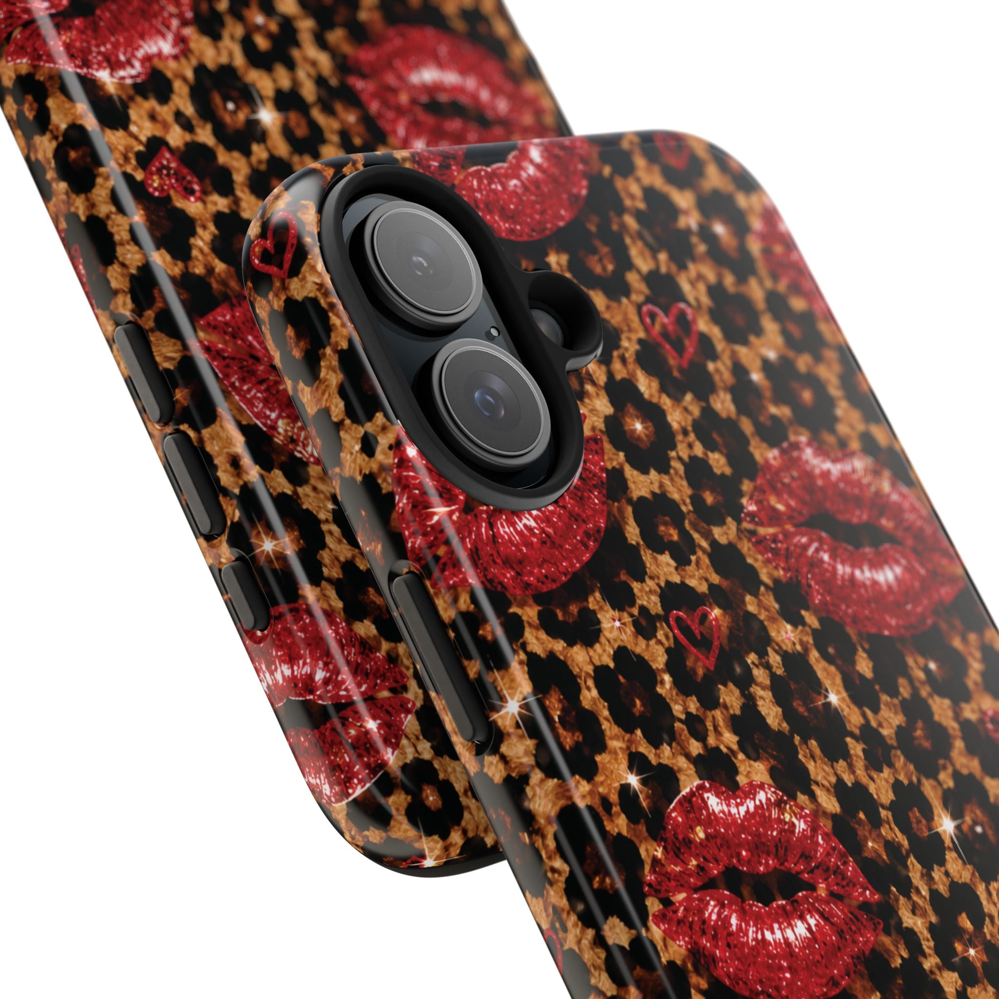 Wild Kisses Leopard Print Phone Case | Red Lip Print iPhone Case | Girly Cheetah Phone Cover | Cute Aesthetic Gift for Women