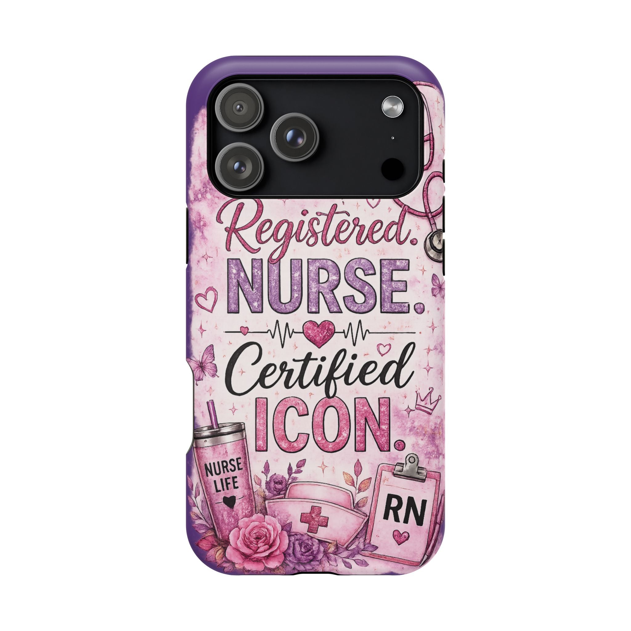 Registered Nurse Certified Icon Phone Case | Cute Nurse iPhone Case | Pink Glitter RN Aesthetic Gift for Nurses