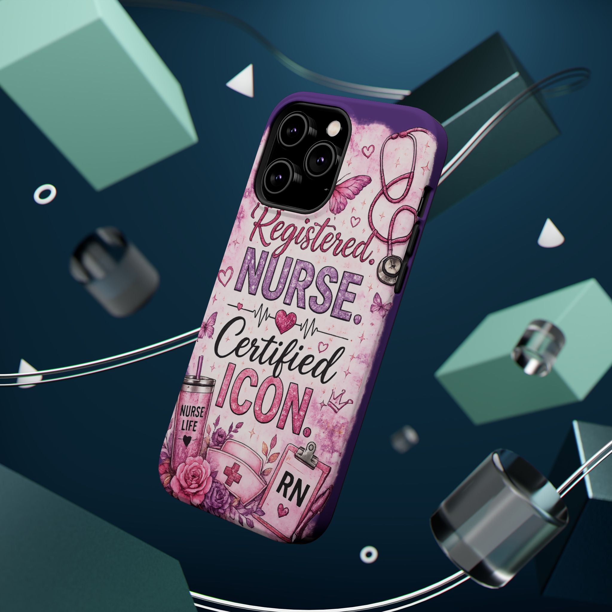 Registered Nurse Certified Icon Phone Case | Cute Nurse iPhone Case | Pink Glitter RN Aesthetic Gift for Nurses