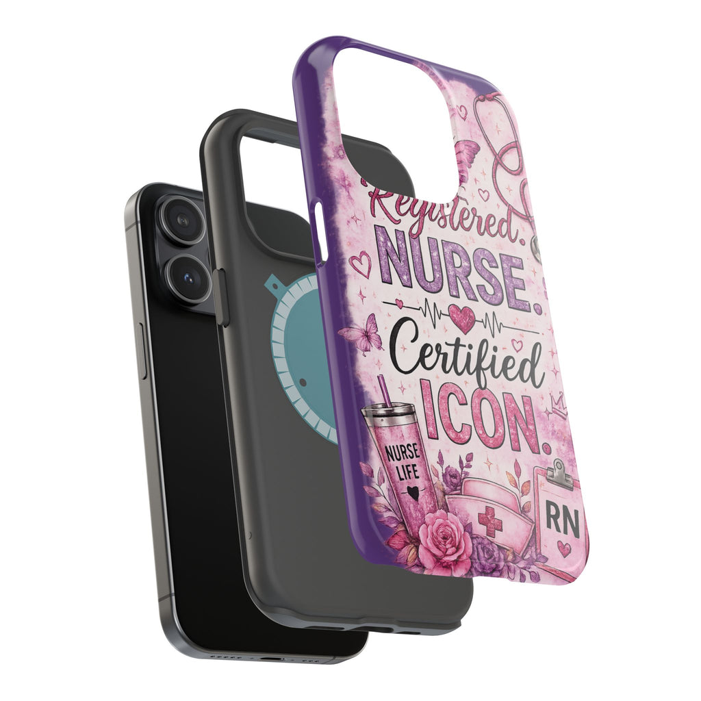 Registered Nurse Certified Icon Phone Case | Cute Nurse iPhone Case | Pink Glitter RN Aesthetic Gift for Nurses