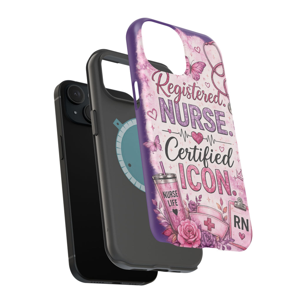 Registered Nurse Certified Icon Phone Case | Cute Nurse iPhone Case | Pink Glitter RN Aesthetic Gift for Nurses