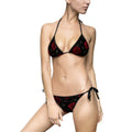 Black Red Rose Triangle Bikini — Floral String Swimsuit for Beach & Pool