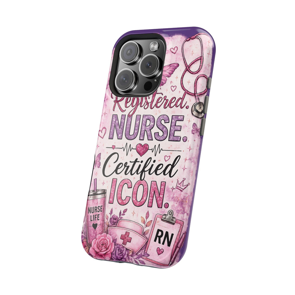 Registered Nurse Certified Icon Phone Case | Cute Nurse iPhone Case | Pink Glitter RN Aesthetic Gift for Nurses