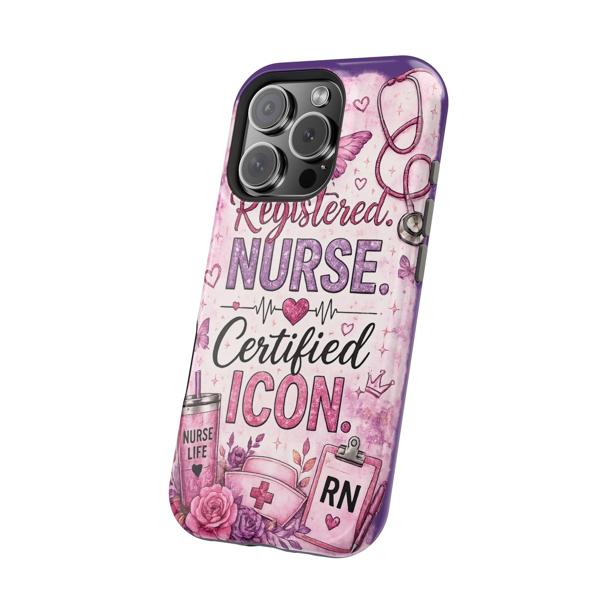 Registered Nurse Certified Icon Phone Case | Cute Nurse iPhone Case | Pink Glitter RN Aesthetic Gift for Nurses