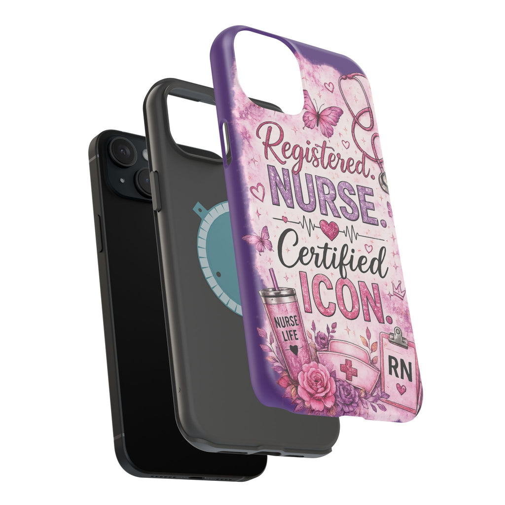 Registered Nurse Certified Icon Phone Case | Cute Nurse iPhone Case | Pink Glitter RN Aesthetic Gift for Nurses