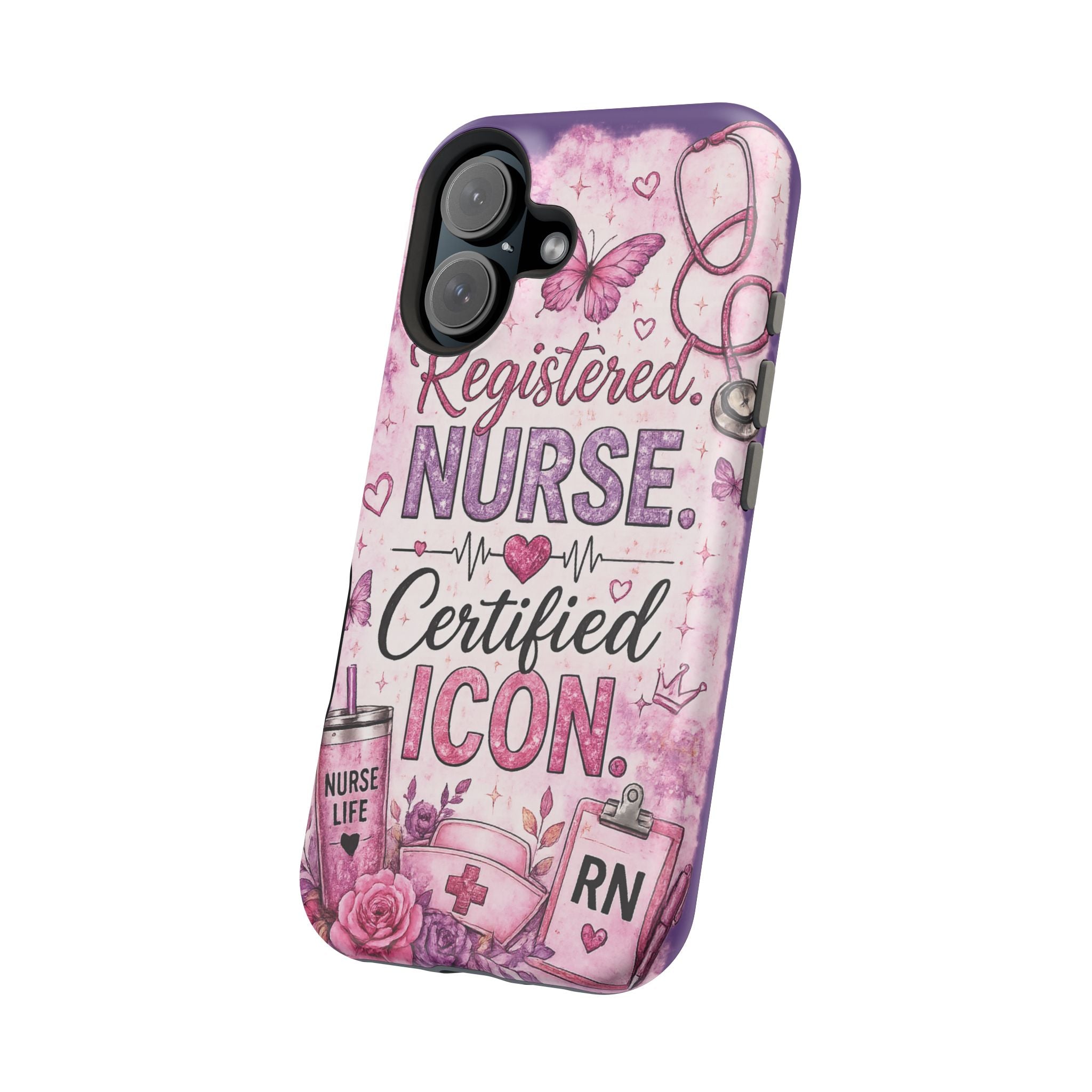 Registered Nurse Certified Icon Phone Case | Cute Nurse iPhone Case | Pink Glitter RN Aesthetic Gift for Nurses