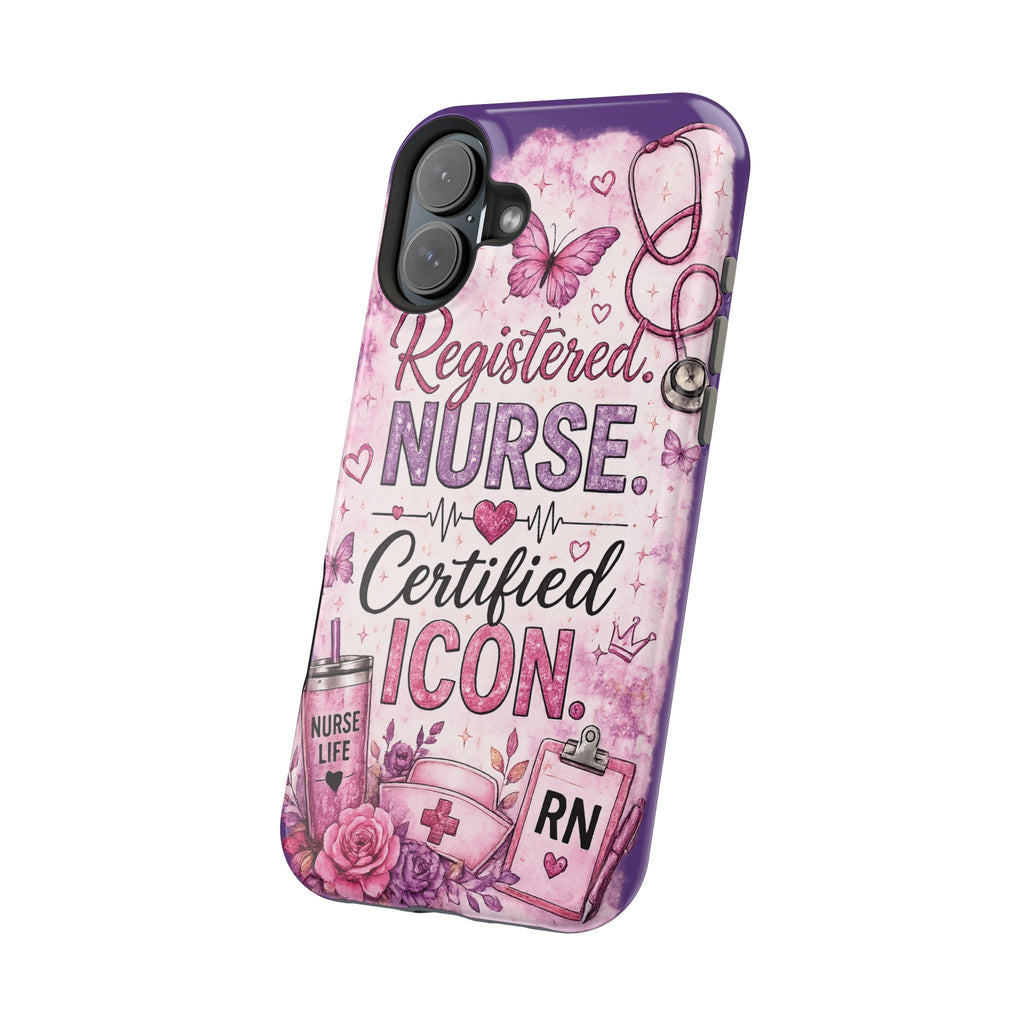 Registered Nurse Certified Icon Phone Case | Cute Nurse iPhone Case | Pink Glitter RN Aesthetic Gift for Nurses