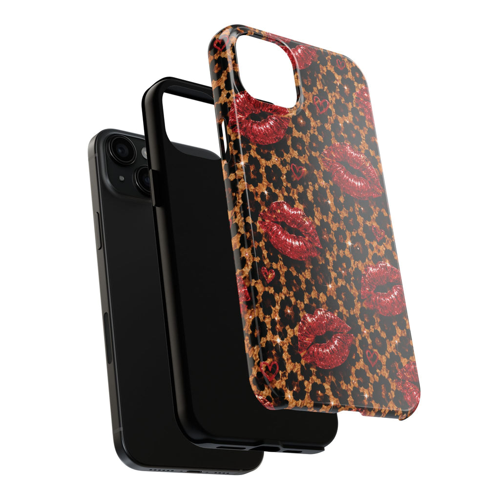 Wild Kisses Leopard Print Phone Case | Red Lip Print iPhone Case | Girly Cheetah Phone Cover | Cute Aesthetic Gift for Women