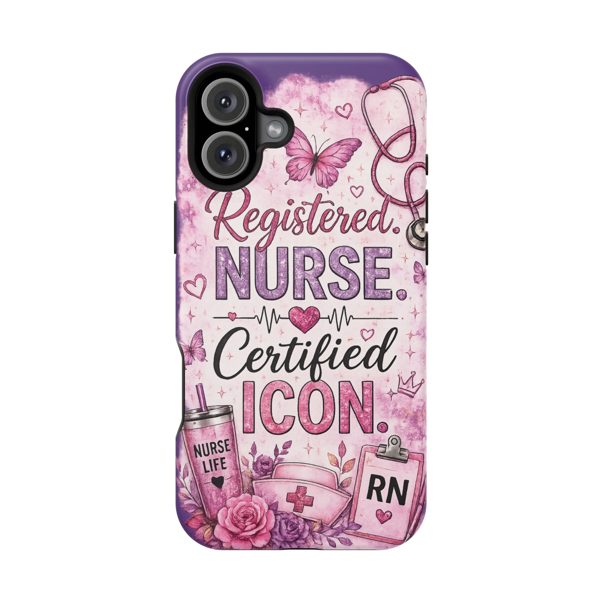 Registered Nurse Certified Icon Phone Case | Cute Nurse iPhone Case | Pink Glitter RN Aesthetic Gift for Nurses