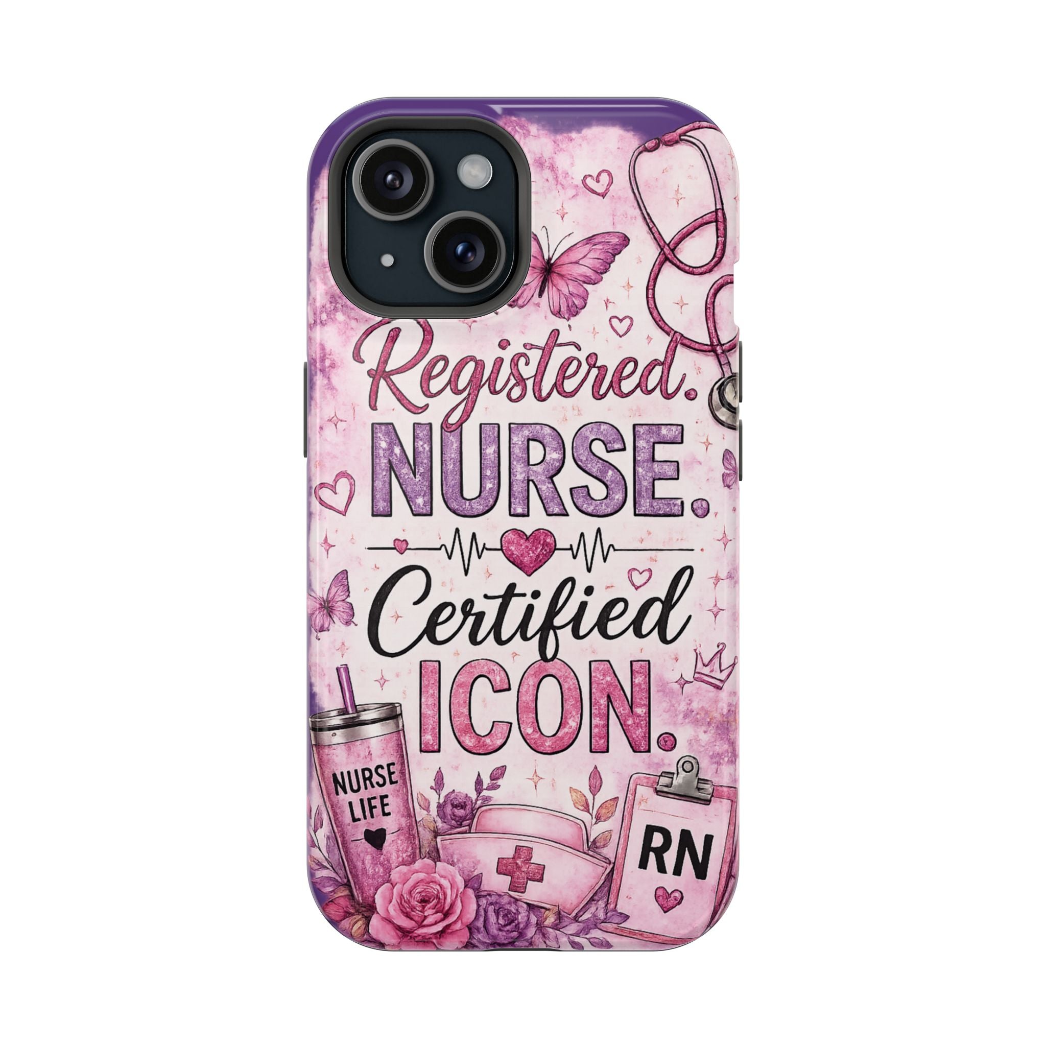 Registered Nurse Certified Icon Phone Case | Cute Nurse iPhone Case | Pink Glitter RN Aesthetic Gift for Nurses