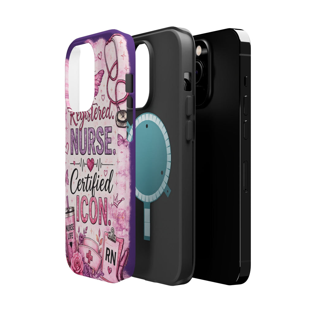 Registered Nurse Certified Icon Phone Case | Cute Nurse iPhone Case | Pink Glitter RN Aesthetic Gift for Nurses