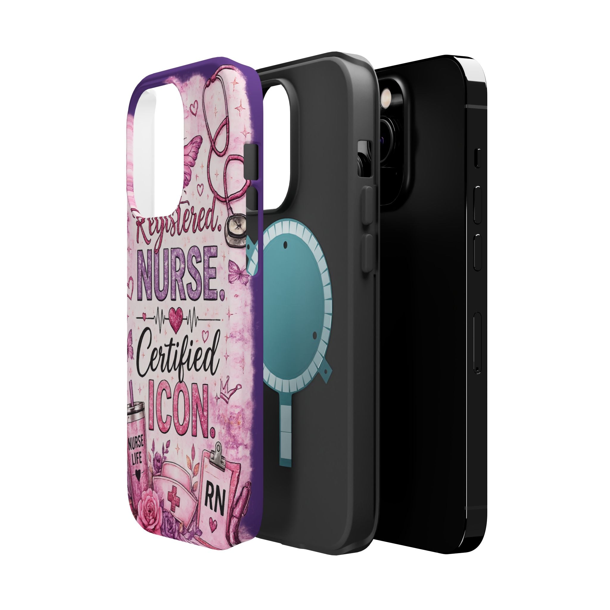 Registered Nurse Certified Icon Phone Case | Cute Nurse iPhone Case | Pink Glitter RN Aesthetic Gift for Nurses