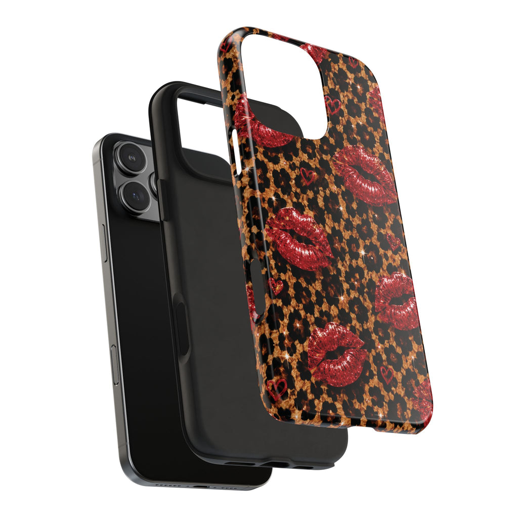 Wild Kisses Leopard Print Phone Case | Red Lip Print iPhone Case | Girly Cheetah Phone Cover | Cute Aesthetic Gift for Women