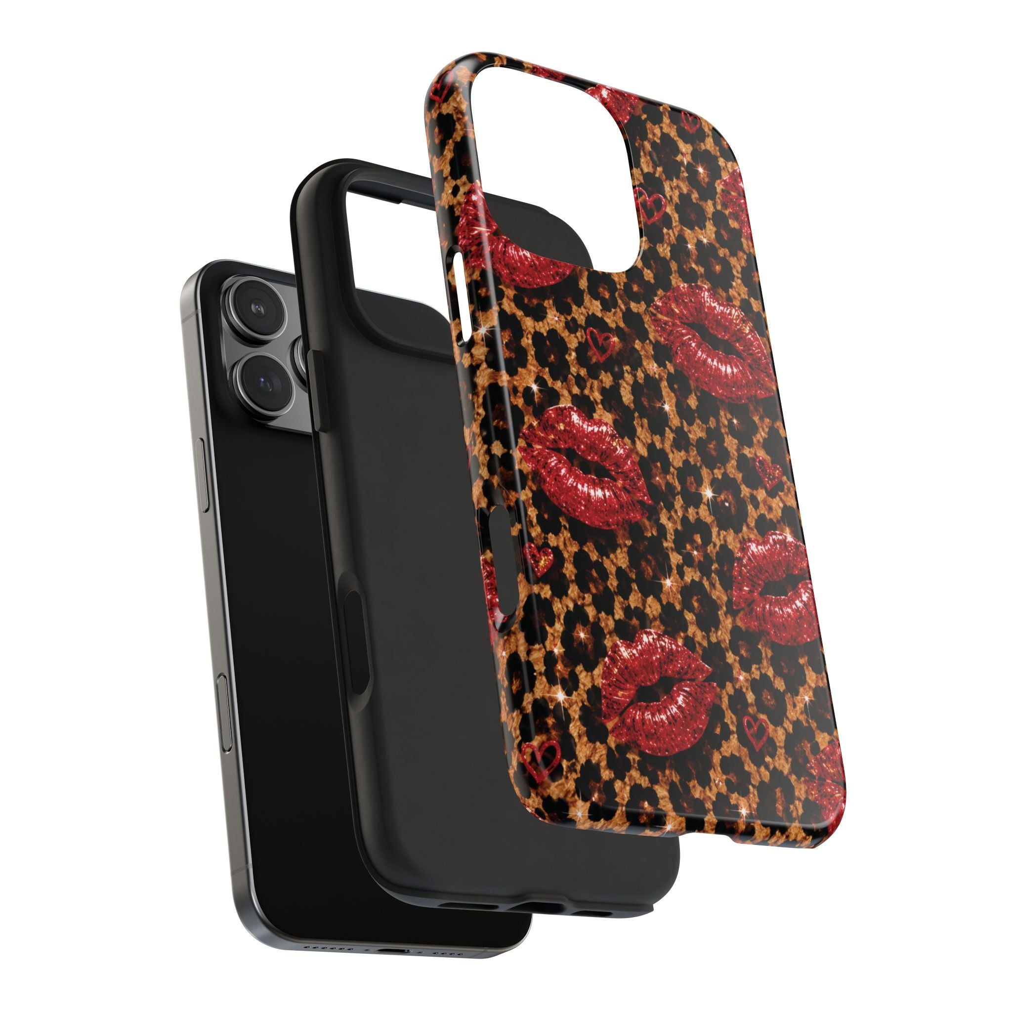 Wild Kisses Leopard Print Phone Case | Red Lip Print iPhone Case | Girly Cheetah Phone Cover | Cute Aesthetic Gift for Women