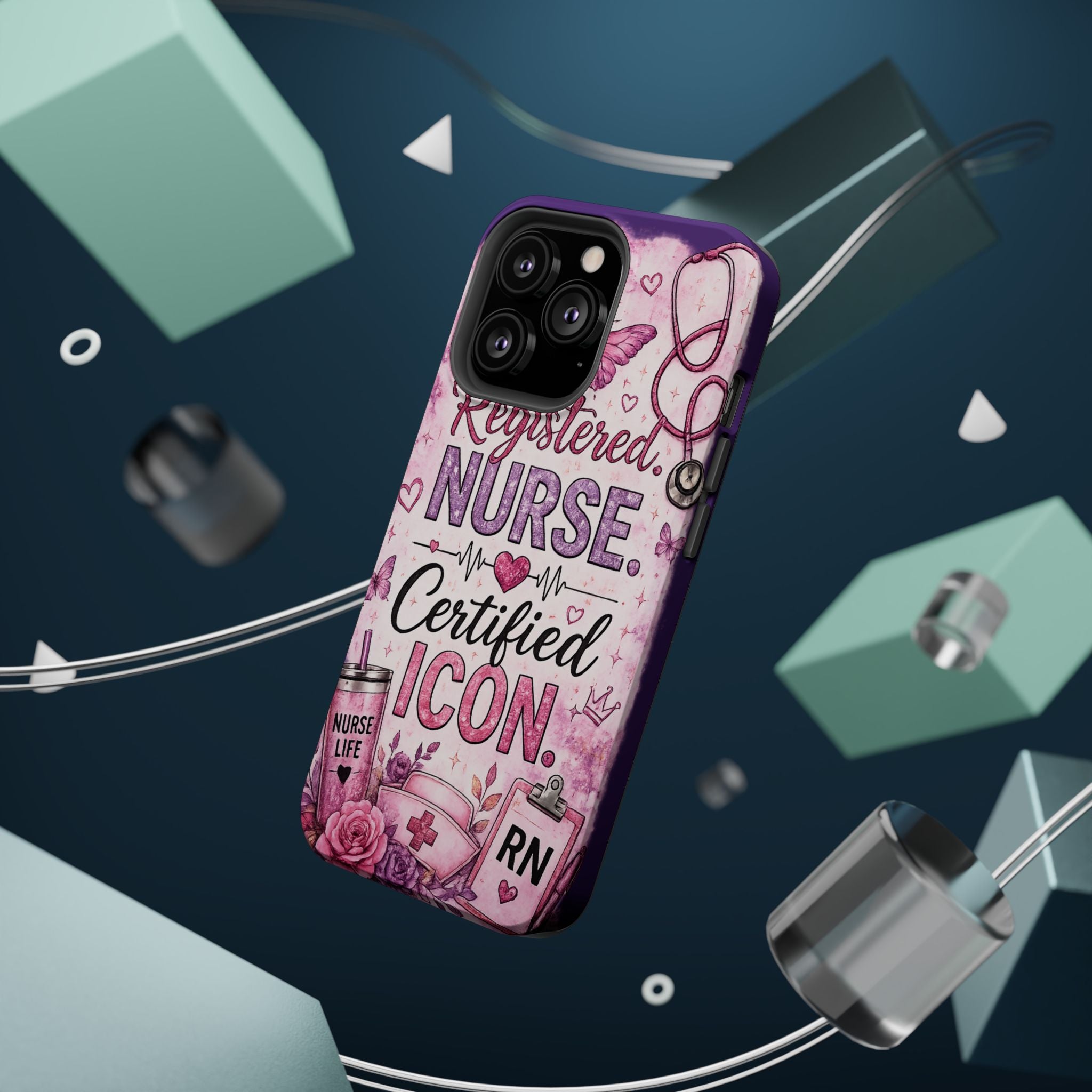 Registered Nurse Certified Icon Phone Case | Cute Nurse iPhone Case | Pink Glitter RN Aesthetic Gift for Nurses