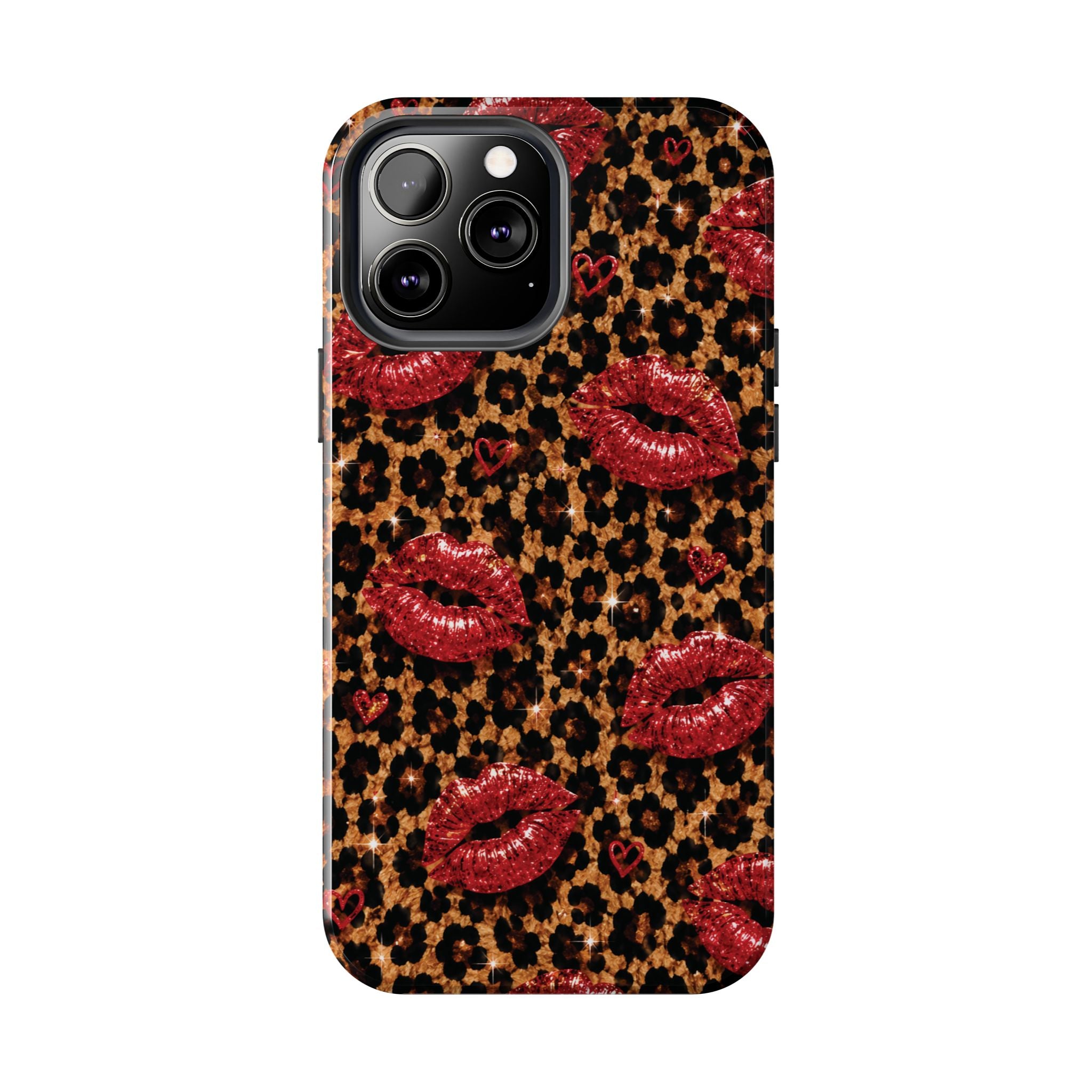 Wild Kisses Leopard Print Phone Case | Red Lip Print iPhone Case | Girly Cheetah Phone Cover | Cute Aesthetic Gift for Women