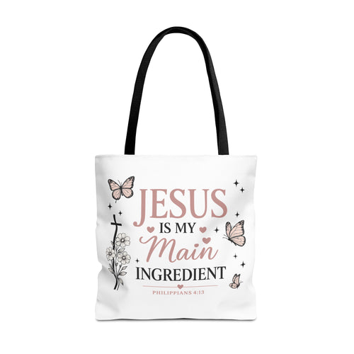 Christian Tote Bag for Women | Jesus Is My Main Ingredient | Faith Based Tote | Bible Study Bag | Church Bag | Philippians 4:13 Gift