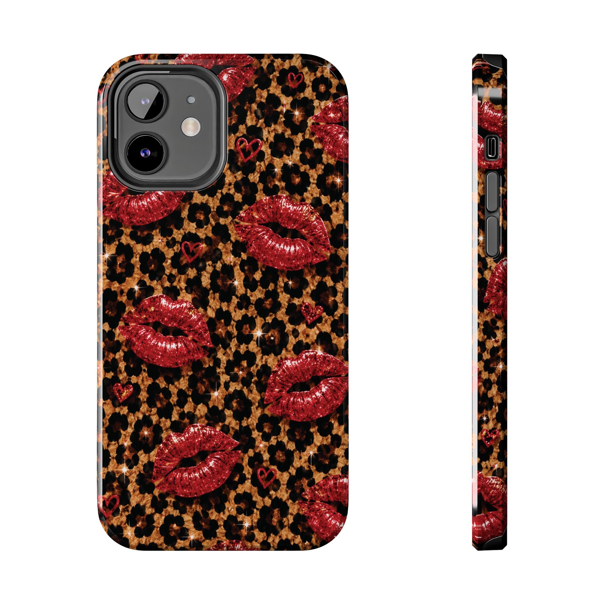 Wild Kisses Leopard Print Phone Case | Red Lip Print iPhone Case | Girly Cheetah Phone Cover | Cute Aesthetic Gift for Women
