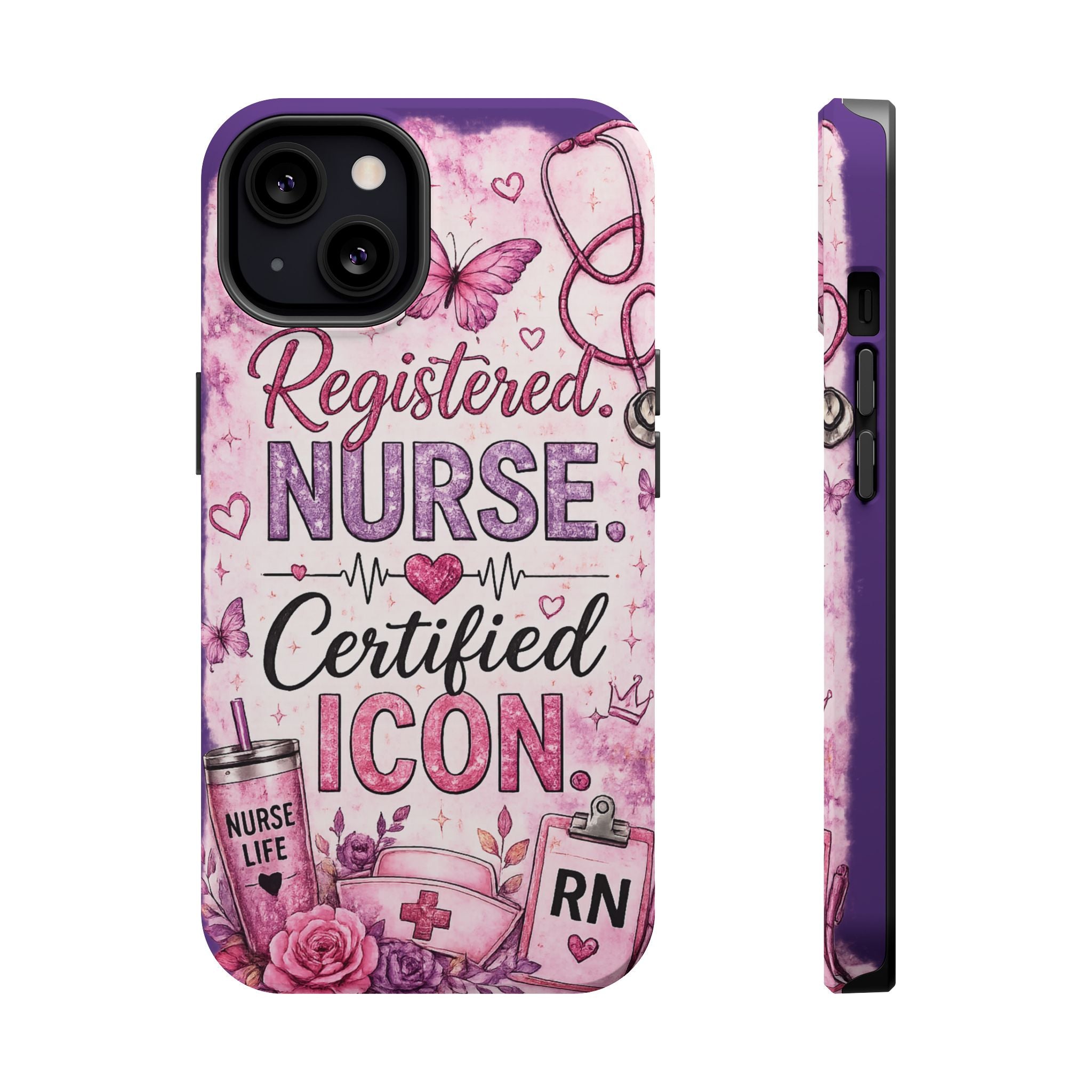 Registered Nurse Certified Icon Phone Case | Cute Nurse iPhone Case | Pink Glitter RN Aesthetic Gift for Nurses