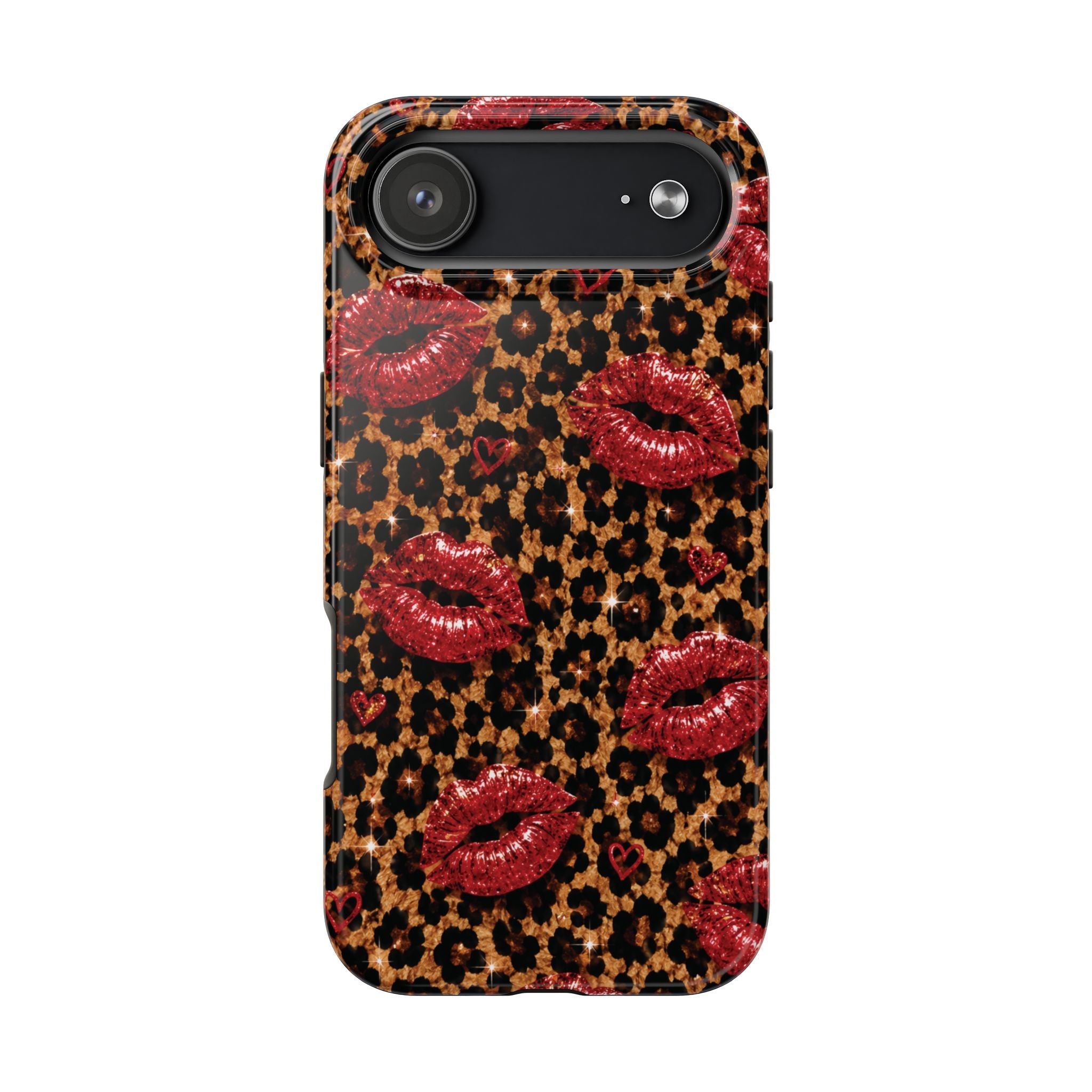 Wild Kisses Leopard Print Phone Case | Red Lip Print iPhone Case | Girly Cheetah Phone Cover | Cute Aesthetic Gift for Women