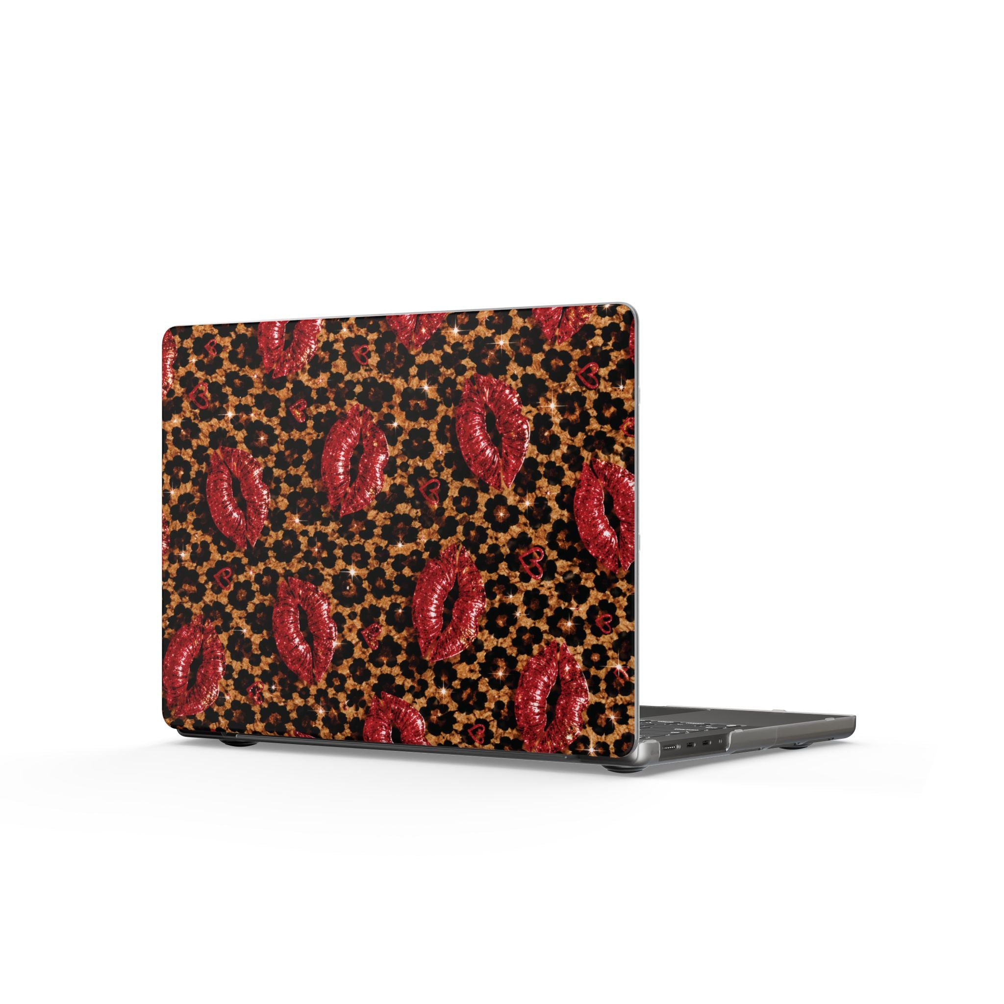 Wild Kisses MacBook Case, Leopard Print Laptop Cover, Red Lip Print MacBook Air Case, MacBook Pro Case, Cute Girly Laptop Accessory