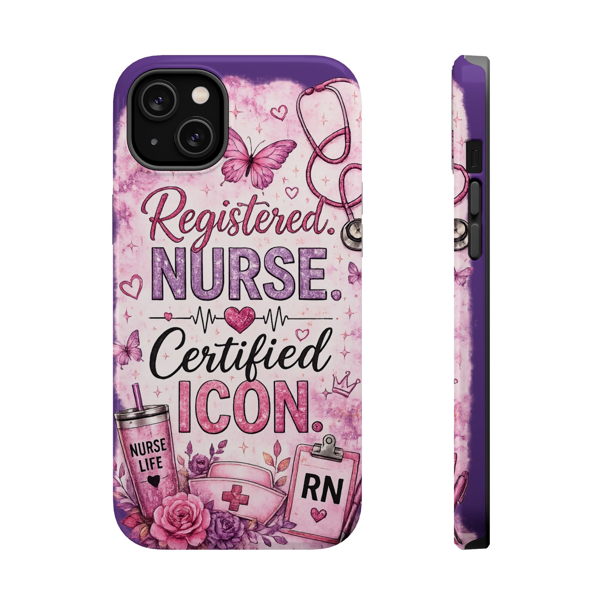 Registered Nurse Certified Icon Phone Case | Cute Nurse iPhone Case | Pink Glitter RN Aesthetic Gift for Nurses