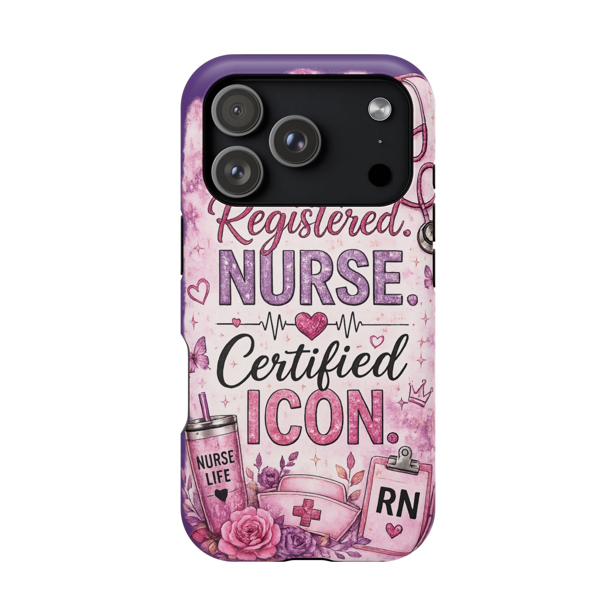 Registered Nurse Certified Icon Phone Case | Cute Nurse iPhone Case | Pink Glitter RN Aesthetic Gift for Nurses