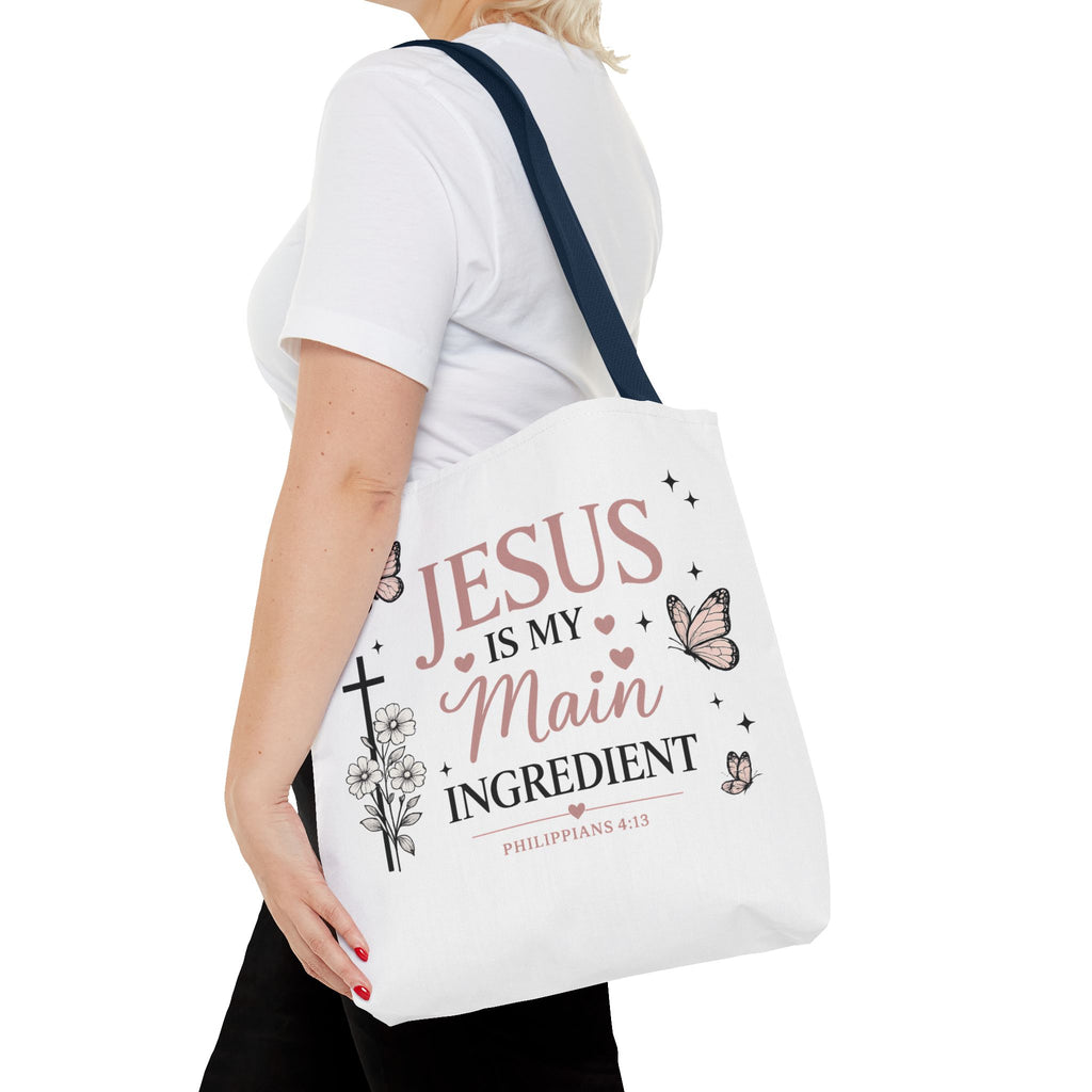 Christian Tote Bag for Women | Jesus Is My Main Ingredient | Faith Based Tote | Bible Study Bag | Church Bag | Philippians 4:13 Gift