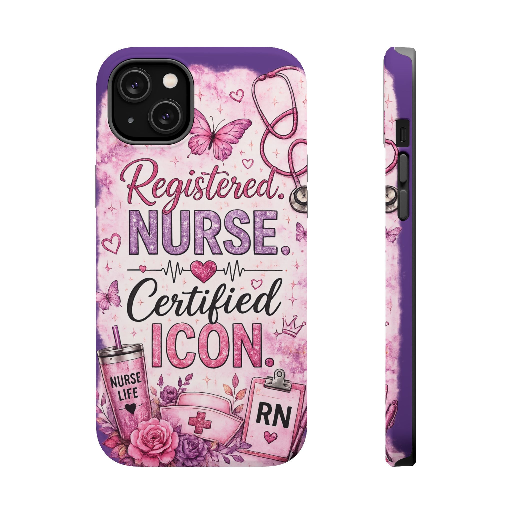 Registered Nurse Certified Icon Phone Case | Cute Nurse iPhone Case | Pink Glitter RN Aesthetic Gift for Nurses