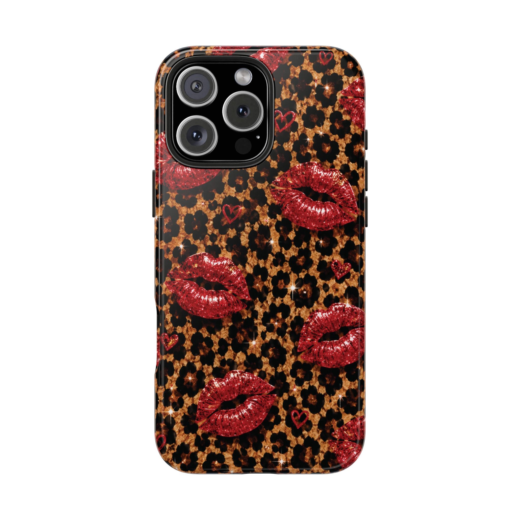 Wild Kisses Leopard Print Phone Case | Red Lip Print iPhone Case | Girly Cheetah Phone Cover | Cute Aesthetic Gift for Women