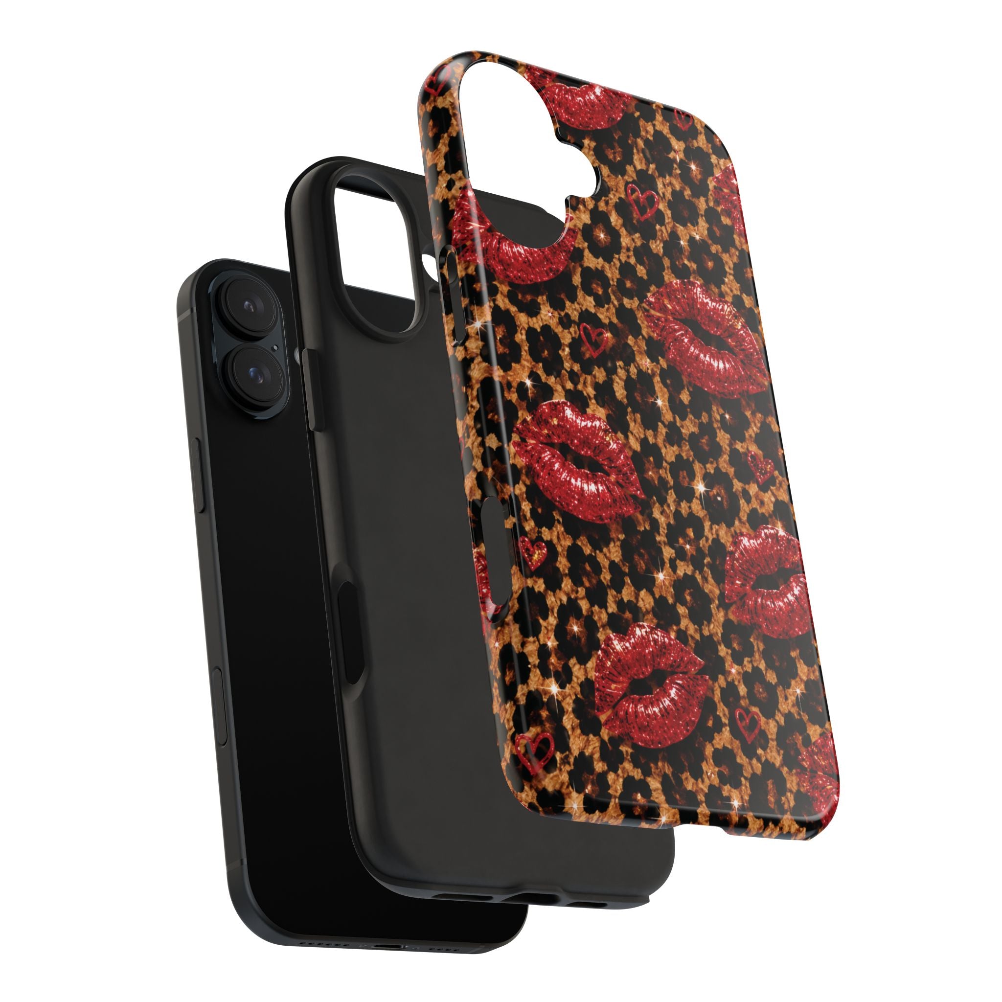 Wild Kisses Leopard Print Phone Case | Red Lip Print iPhone Case | Girly Cheetah Phone Cover | Cute Aesthetic Gift for Women