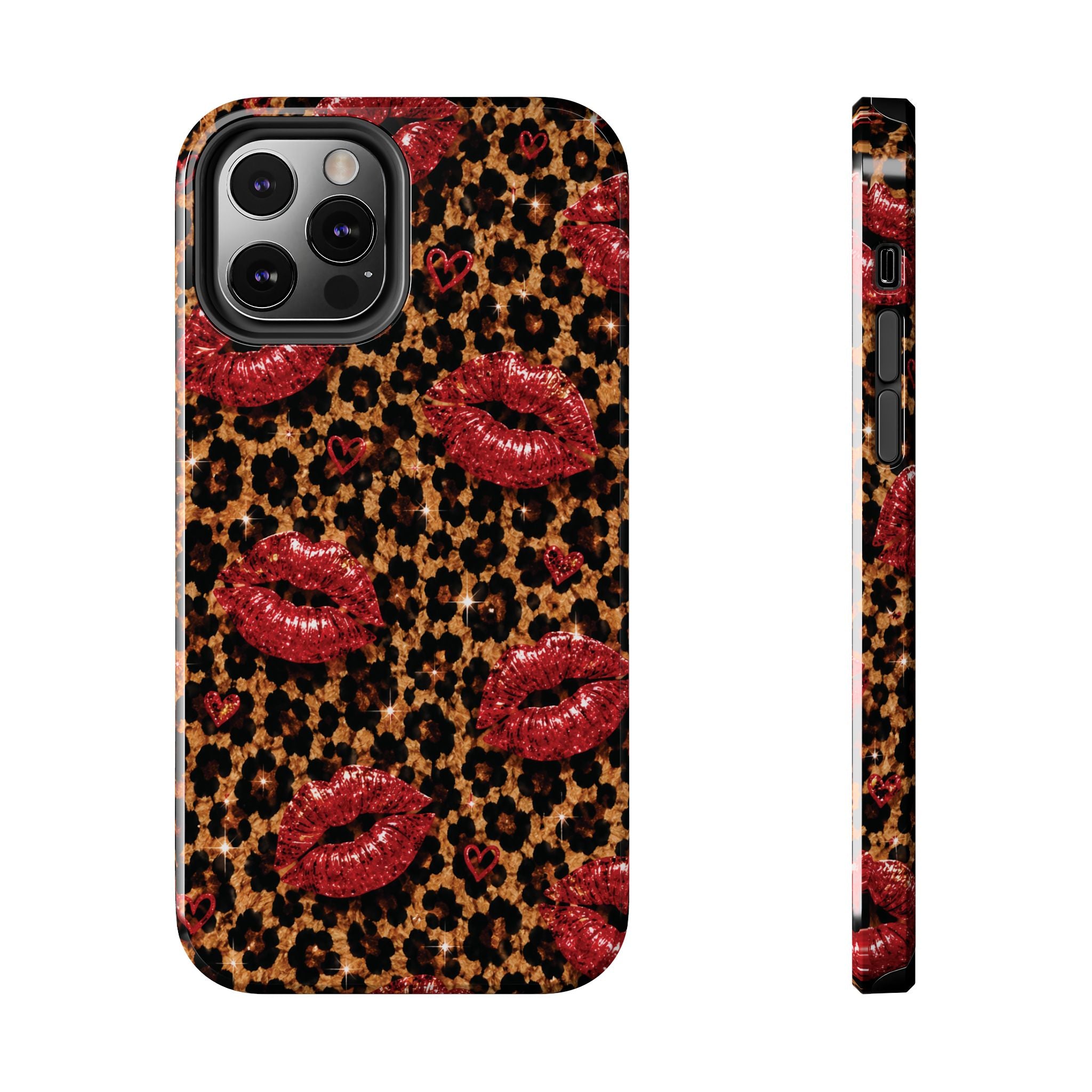 Wild Kisses Leopard Print Phone Case | Red Lip Print iPhone Case | Girly Cheetah Phone Cover | Cute Aesthetic Gift for Women