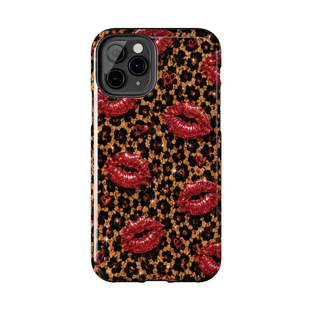 Wild Kisses Leopard Print Phone Case | Red Lip Print iPhone Case | Girly Cheetah Phone Cover | Cute Aesthetic Gift for Women