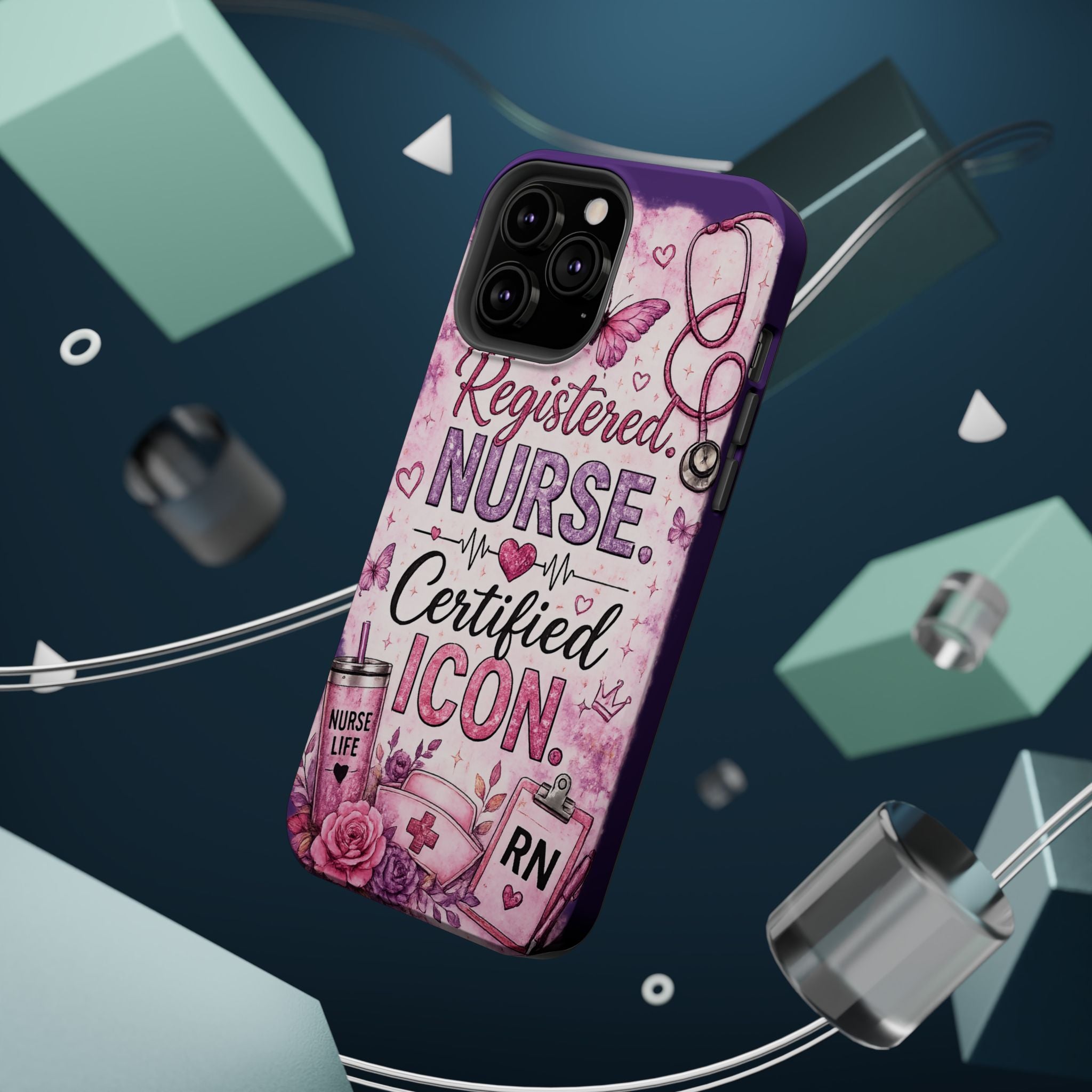 Registered Nurse Certified Icon Phone Case | Cute Nurse iPhone Case | Pink Glitter RN Aesthetic Gift for Nurses