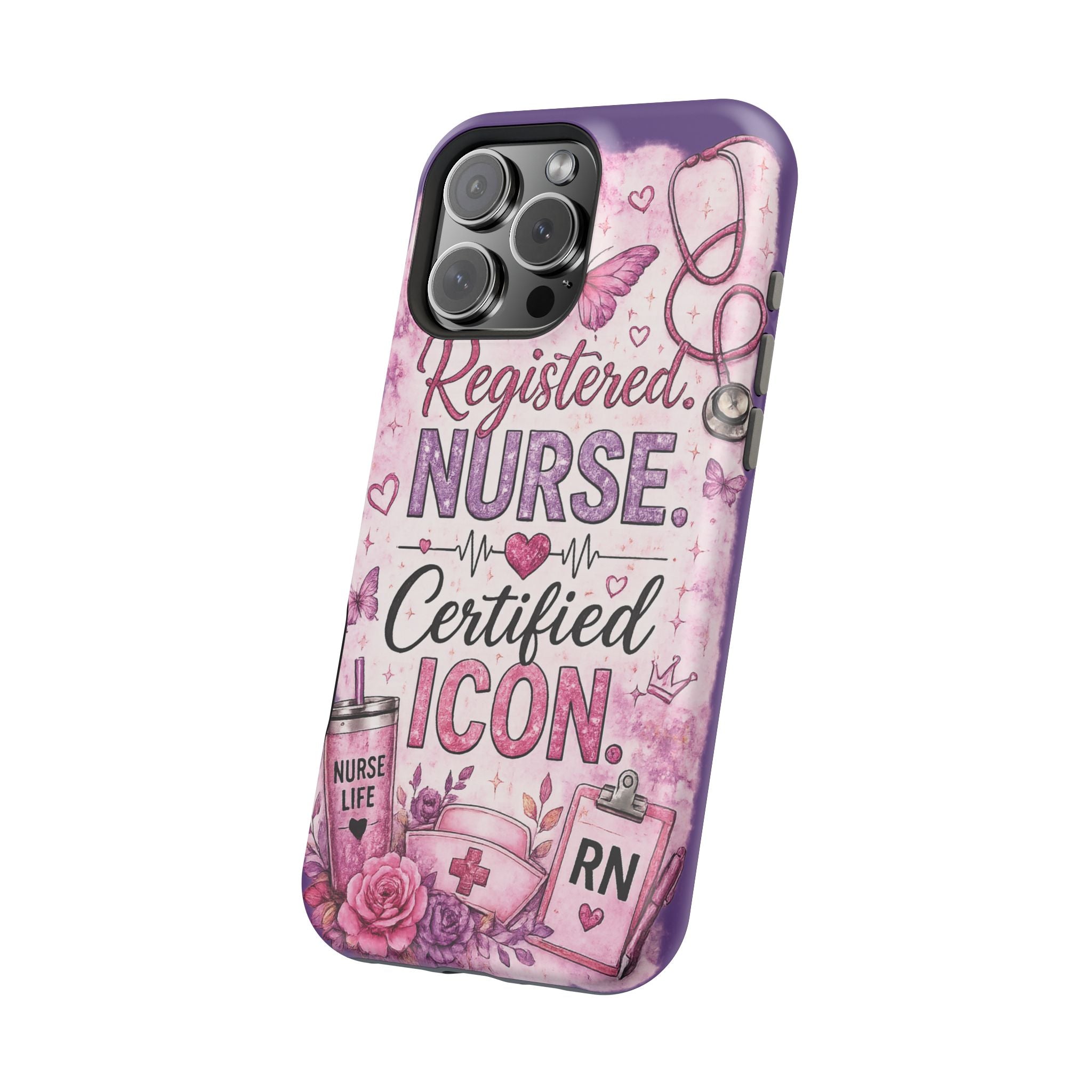 Registered Nurse Certified Icon Phone Case | Cute Nurse iPhone Case | Pink Glitter RN Aesthetic Gift for Nurses