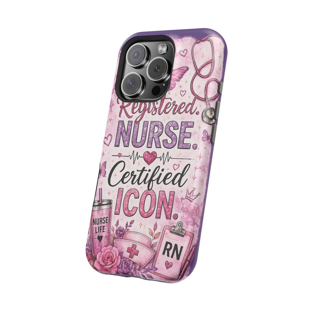 Registered Nurse Certified Icon Phone Case | Cute Nurse iPhone Case | Pink Glitter RN Aesthetic Gift for Nurses