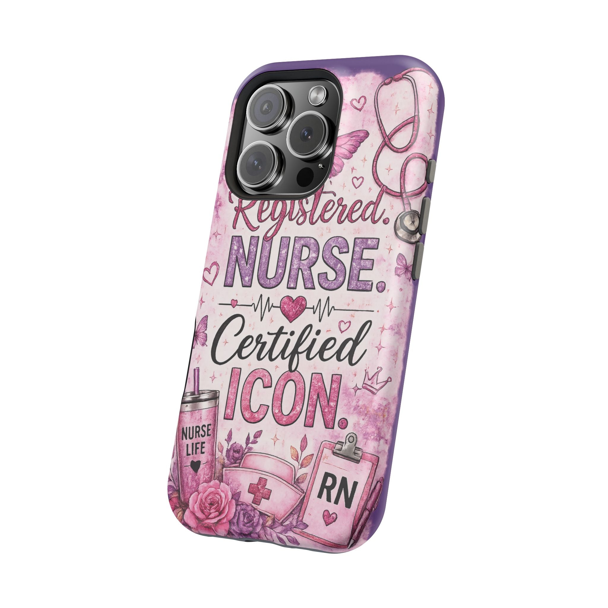 Registered Nurse Certified Icon Phone Case | Cute Nurse iPhone Case | Pink Glitter RN Aesthetic Gift for Nurses